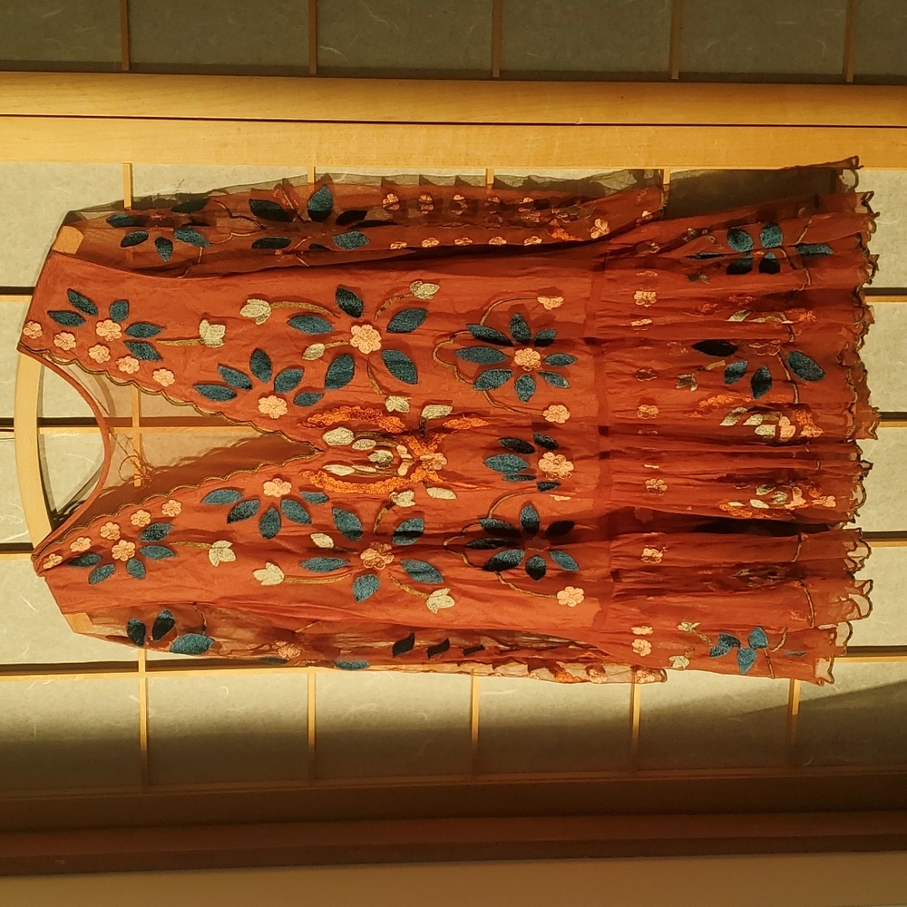 Free People Brurnt Orange Embroidered Dress
